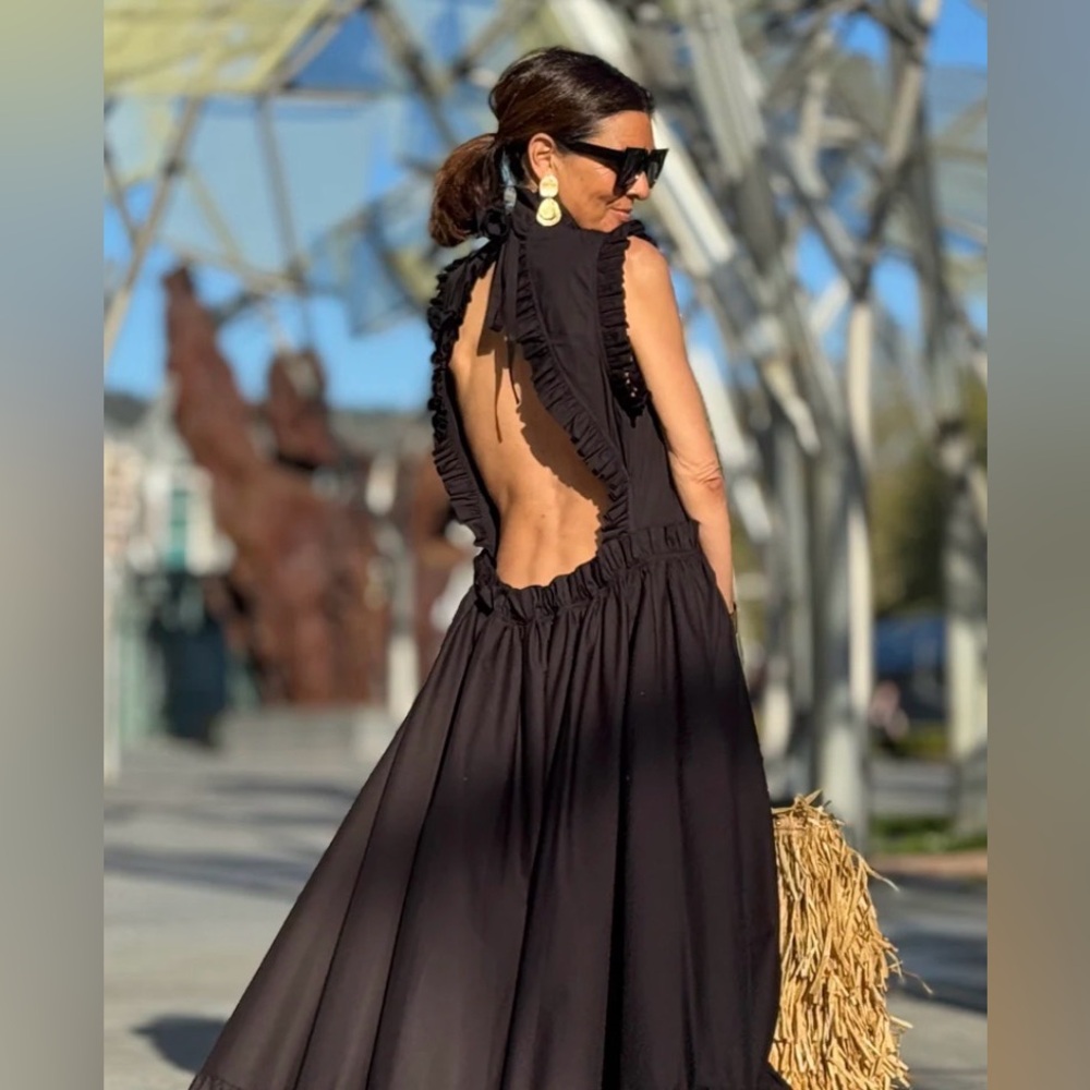 MARIELLE Almelo Martinique Black Elegant Ruffle Maxi Dress New With Tags‎ - Picture 3 of 13